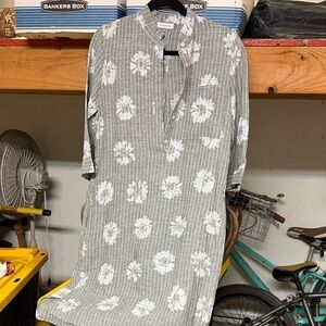 Rosso35 Gray and White Striped Midi Dress